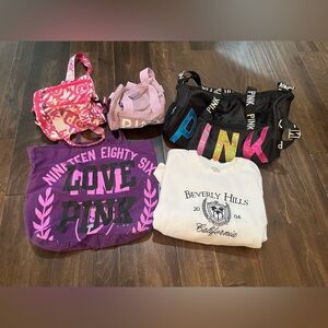 Lot Of Victoria Secret Makeup Bags, Duffle Bag, Shoulder Bag & Sweatshirt Sz.XXL